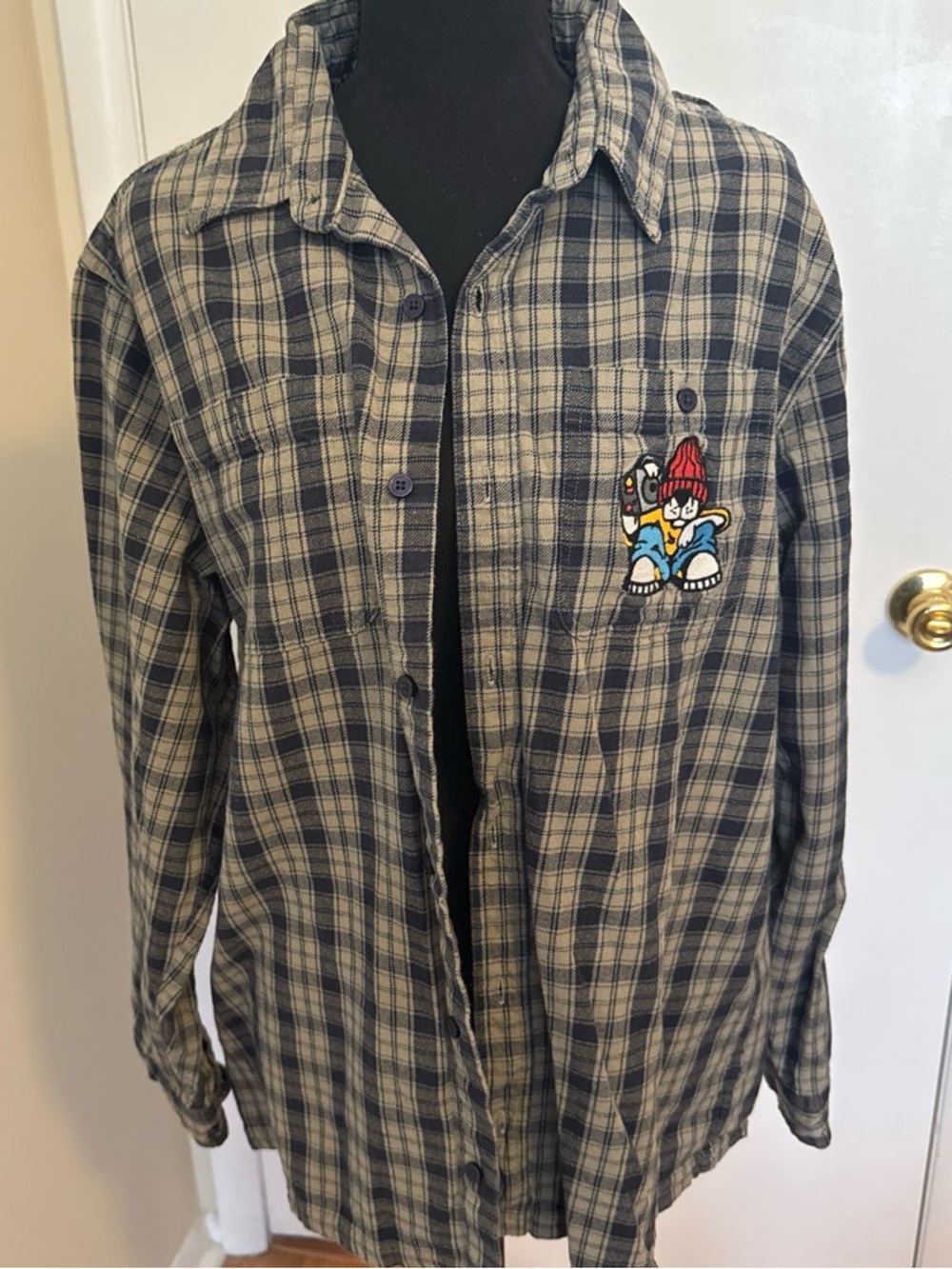 Empyre Plaid Embroidered Skater Shirt Men’s M 100% Cotton Streetwear